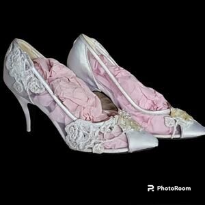 Vintage Satin Wedding Shoes Mesh Lace size 6